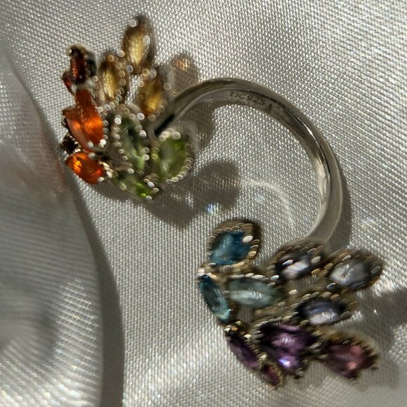 ShopLC Multi Gemstone Cluster Rainbow Open Band Sterling Silver Ring sz-5 - Picture 4 of 6